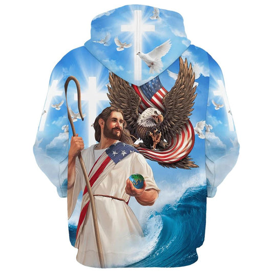 Uni One Nation Under God Jesus Holding Earth 3D Hoodie