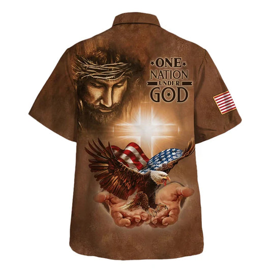 UniJames One Nation Under God Jesus Holy In Hand Eagle Hawaiian Shirts - Christian Hawaiian Shirt - Jesus Hawaiian Shirts