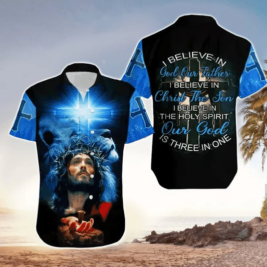 UniJames Our God Is Three In One Jesus Hawaiian Shirt - Christian Hawaiian Shirt for Men Women