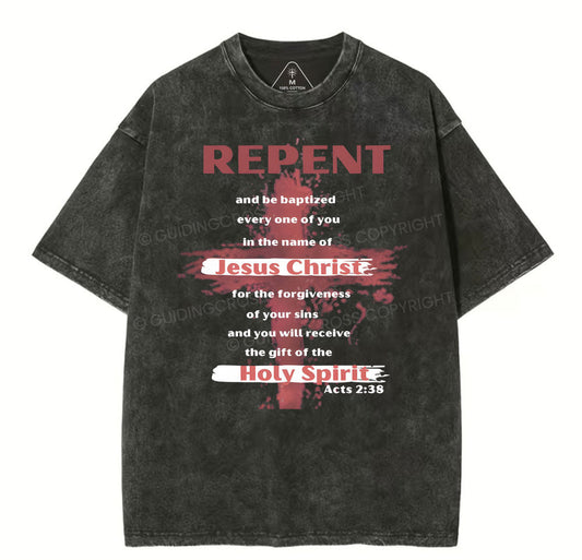 Repent Christian Washed T-Shirt Sale - GuidingCross
