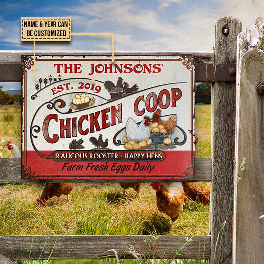 uni Personalized Chicken Coop Fresh Eggs Daily Red White All Printed 3D Metal Sign