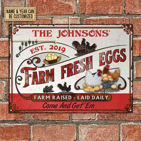 uni Personalized Chicken Farm Fresh Eggs Red White All Printed 3D Metal Sign