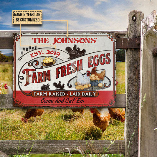 uni Personalized Chicken Farm Fresh Eggs Red White All Printed 3D Metal Sign
