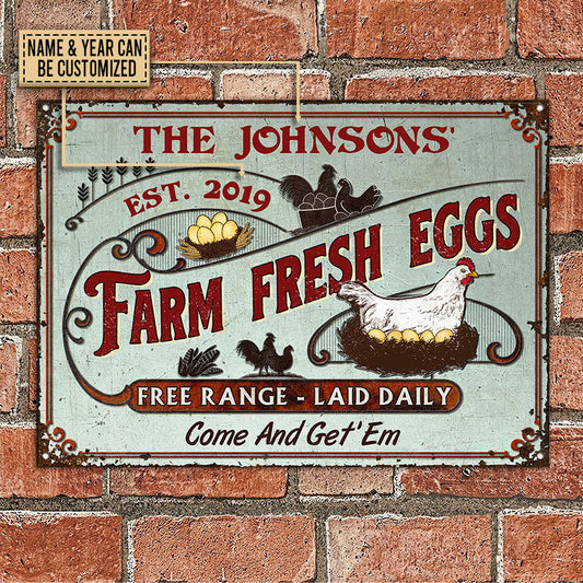 uni Personalized Chicken Fresh Eggs Come And Get 'Em All Printed 3D Metal Sign