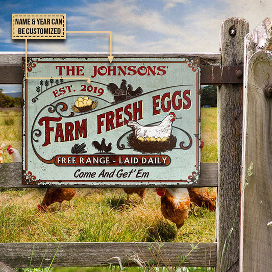uni Personalized Chicken Fresh Eggs Come And Get 'Em All Printed 3D Metal Sign