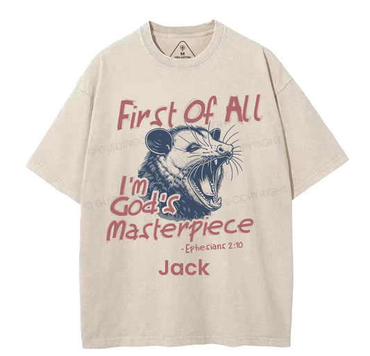Personalized First Of All I'm God's Masterpiece Christian Washed TShirt
