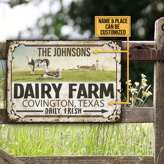 uni Customized Name Cattle Farm Dairy Farm Convington Texas Daily Fresh All Printed 3D Metal Sign