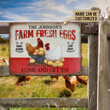 uni Customized Name Chicken Farm Raised Laid Daily Come And Get Them All Printed 3D Metal Sign