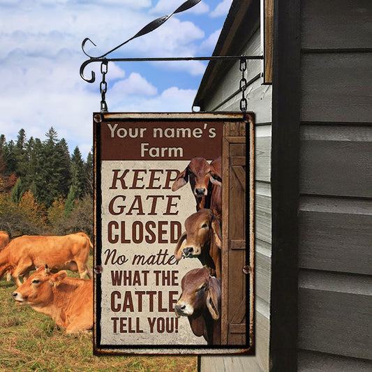 uni Customized Name RED BRAHMAN CATTLE LOVERS KEEP GATE CLOSED All Printed 3D Metal Sign