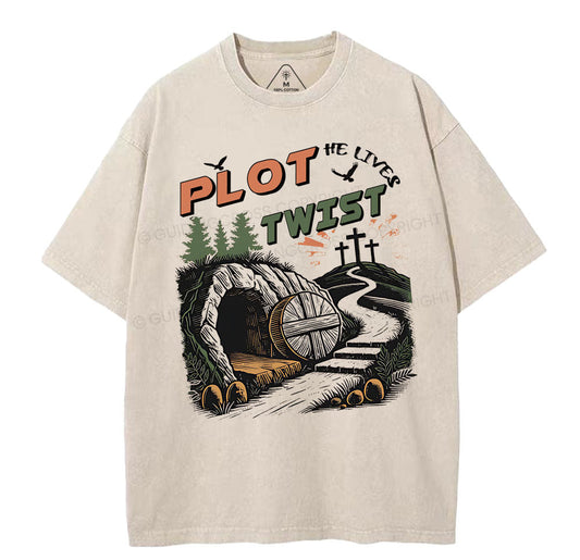 Plot Twist Retro Christian Washed T-Shirt Sale - GuidingCross