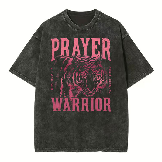 Prayer Warrior Christian Washed T-Shirt Sale - GuidingCross