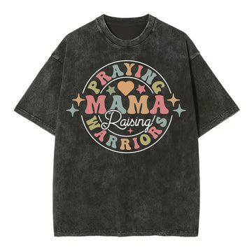 Praying Mama Raising Warriors Christian Washed TShirt