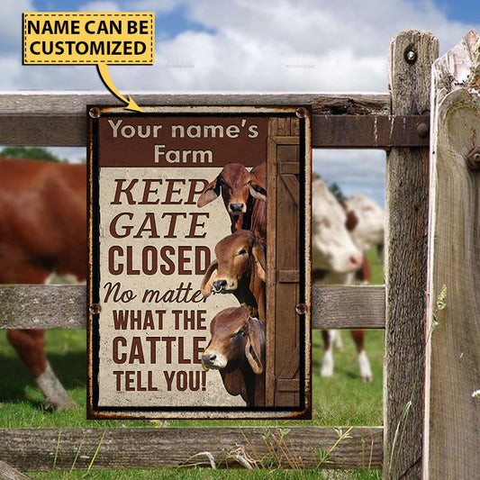 uni Customized Name RED BRAHMAN CATTLE LOVERS KEEP GATE CLOSED All Printed 3D Metal Sign