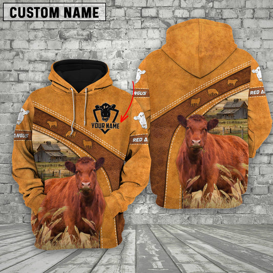 Uni Personalized Name Farm Red Angus Cattle Hoodie