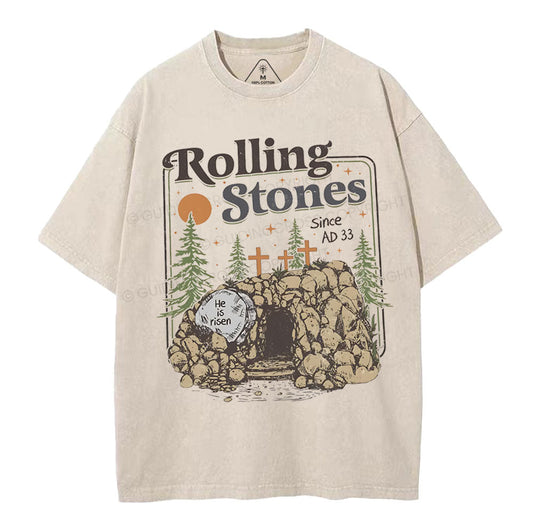 Rolling Stone Since AD 33 Boho Christian Washed T-Shirt Sale - GuidingCross