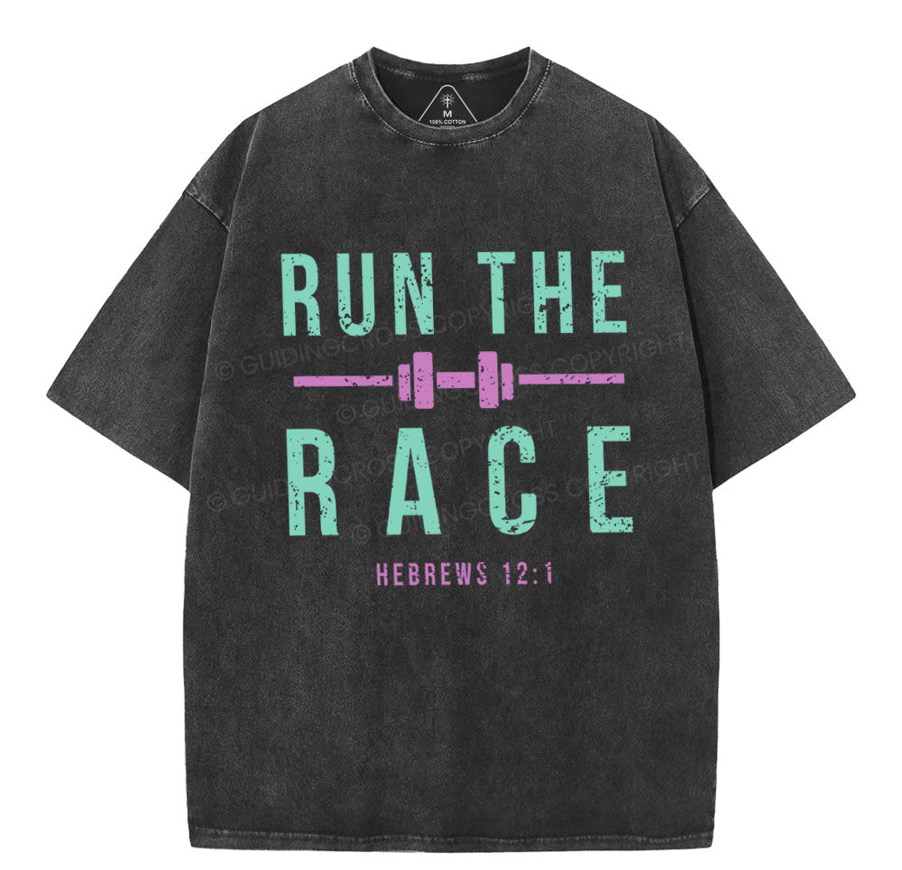 Run The Race Christian Washed T-Shirt Sale - GuidingCross