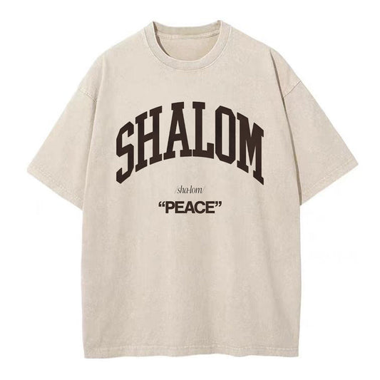 SHALOM Christian Washed T-Shirt Sale - GuidingCross