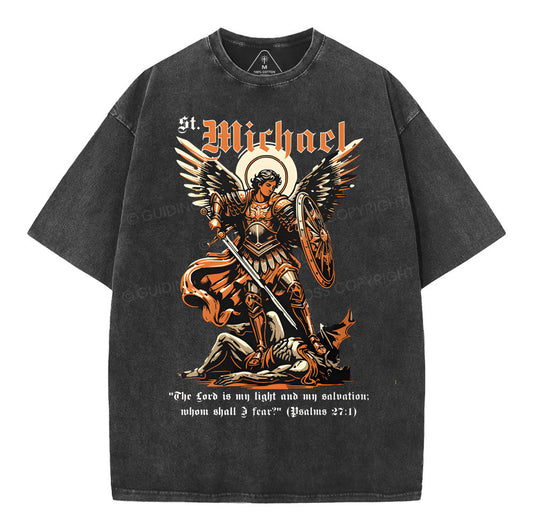 Saint Michael Archangel Christian Washed T-Shirt Sale - GuidingCross