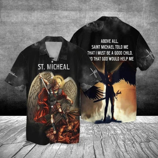 UniJames Saint Micheal Archangel Micae Jesus Above Hawaiian Shirt - Christian Hawaiian Shirts For Men & Women