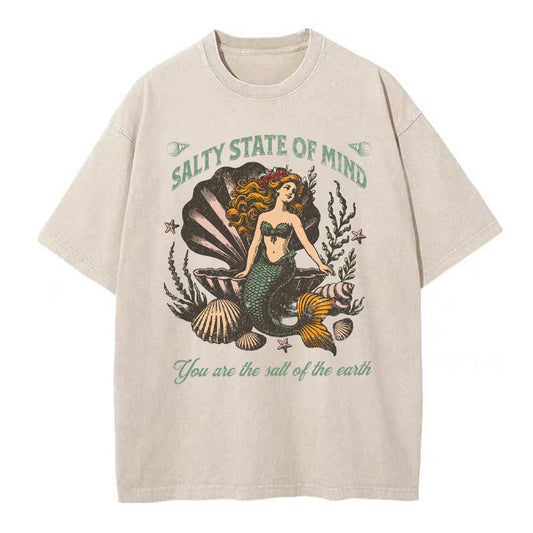 Salty State Of Mind Mermaid Christian Washed T-Shirt Sale - GuidingCross
