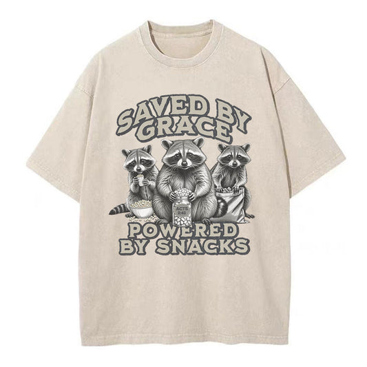 Saved By Grace Powered By Snacks Christian Washed TShirt