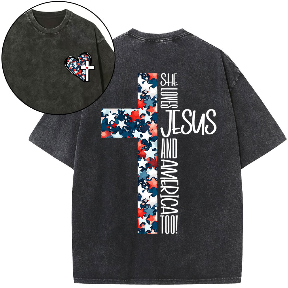 She Loves Jesus And America Christian Washed T-Shirt Sale - GuidingCross