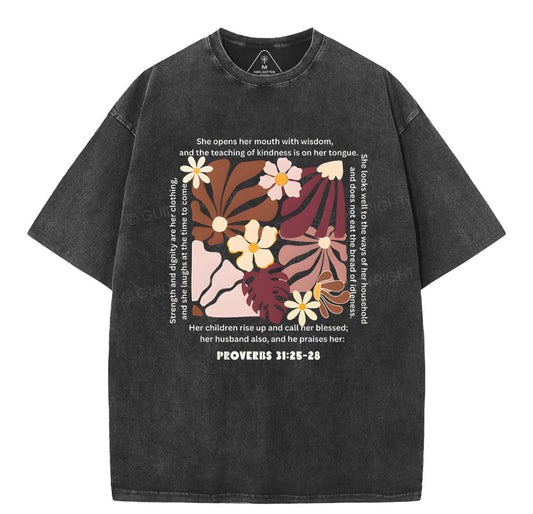 She Opens Her Mouth With Wisdom Christian Washed T-Shirt Sale - GuidingCross