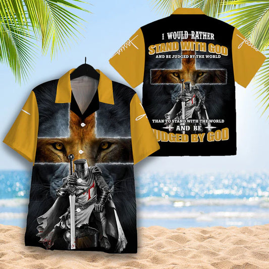 UniJames Stand With God Veteran And Lion Aloha Hawaiian Shirt - Christian Hawaiian Shirt for Men Women
