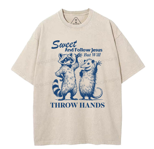 Sweet And Follow Jesus But WIll Throw Hands Christian Wahsed TShirt