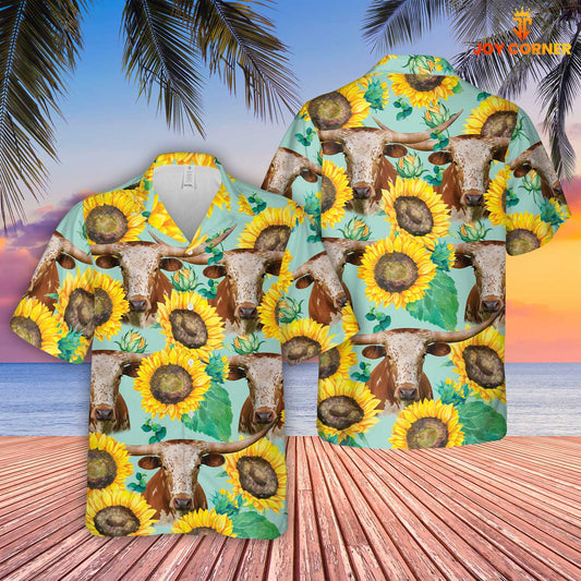Unique Texas Longhorn Sunflowers Floral Farm 3D Hawaiian Shirt