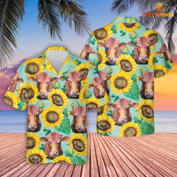 Unique Beefmaster Sunflowers Floral Farm 3D Hawaiian Shirt