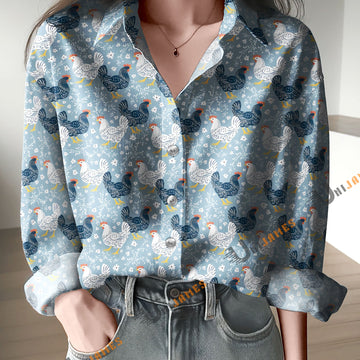 Unique Farmhouse Chickens Pattern Casual Shirt
