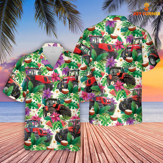 Unique Red Tractor Summer Floral 3D Hawaiian Shirt