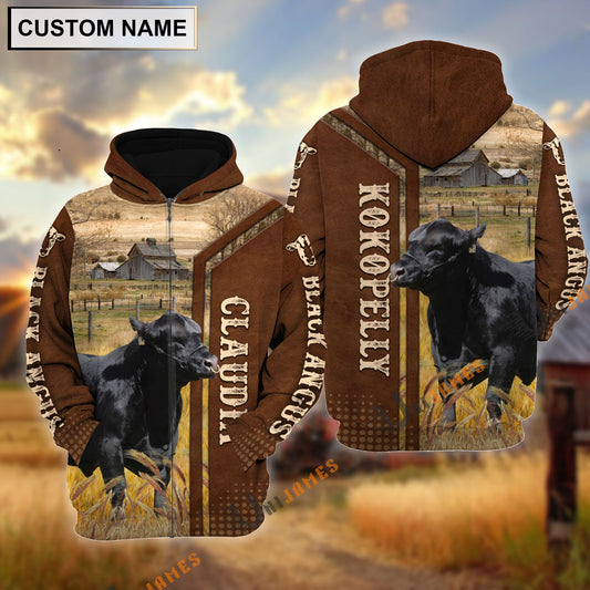 Uni Black Angus Image of Grace Martinez Personalized Name, Farm Name 3D Hoodie