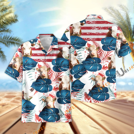 Uni Hereford US Flag Flower Hawaiian Shirt