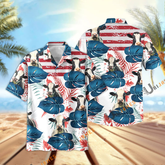 Uni Holstein US Flag Flower Hawaiian Shirt