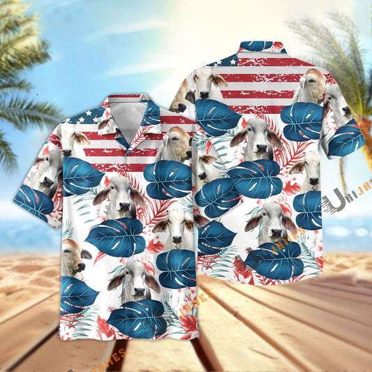 Uni Brahman US Flag Flower Hawaiian Shirt