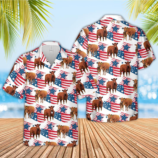 Unique Red Angus Happy Flag 3D Hawaiian Shirt