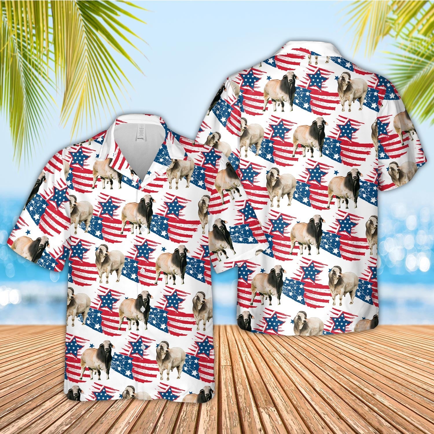 Vintage Brahman Hawaiian Shirt Tropical Sunset Hibiscus And Palm Tree Hawaii Shirt, Hawaiian Shirt For Men HO3622