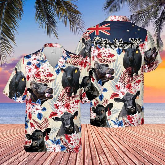 Unique Black Angus Cattle Australia Flag Hawaiian Flowers Hawaiian Shirt