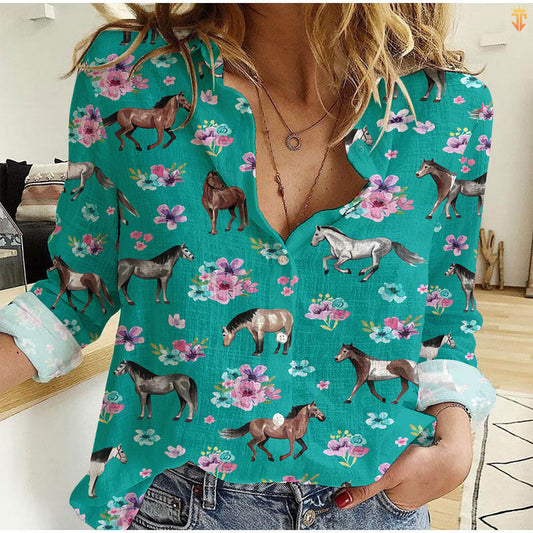 Unique Horses And Flowers Casual Shirt