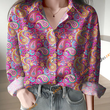 Unique Pink Paisley Bandana Pattern Casual Shirt