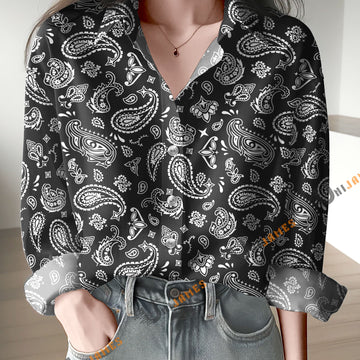 Unique Black Paisley Bandana Pattern Casual Shirt