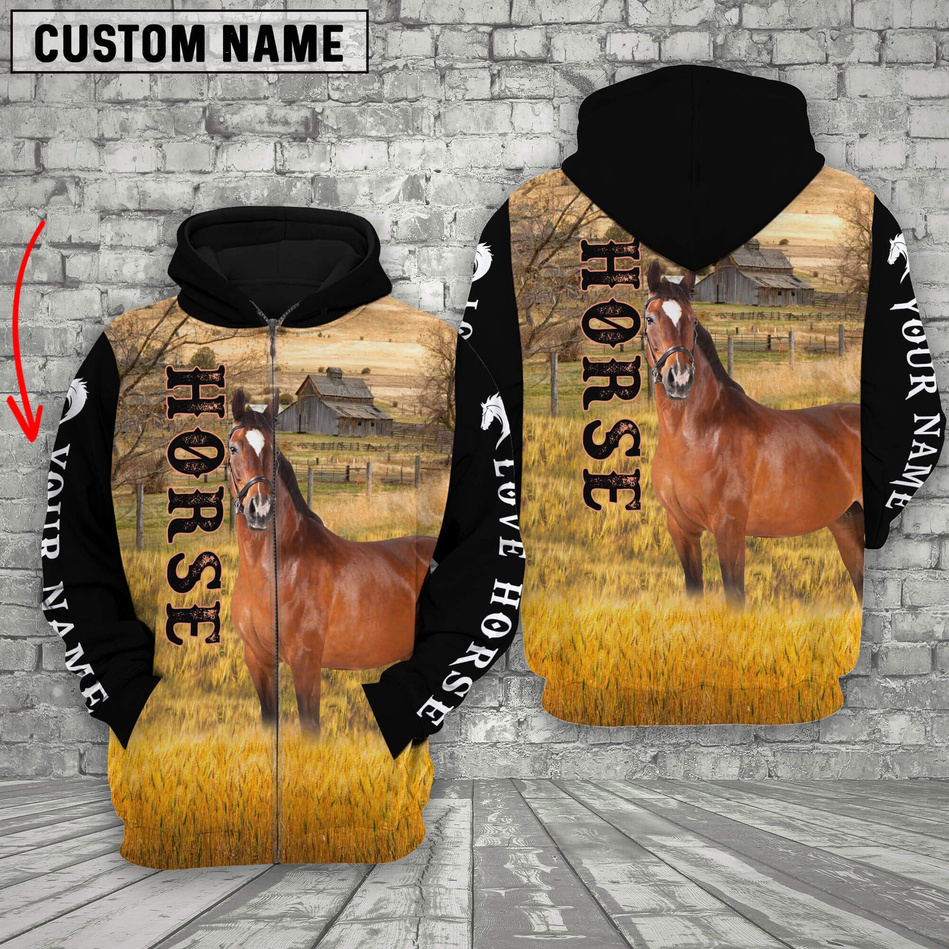 Uni Personalized Name Horse On The Farm All Over Printed 3D Hoodie