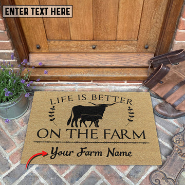 Uni Texas Longhorn Life Is Better On The Farm Custom Name Coir Doormat