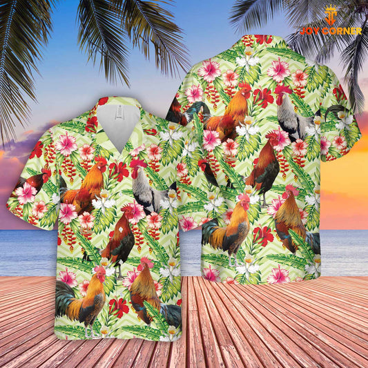 Unique Rooster Hibicus Floral 3D Hawaiian Shirt