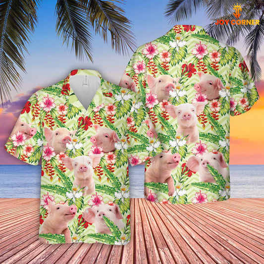 Unique Pig Hibicus Floral 3D Hawaiian Shirt