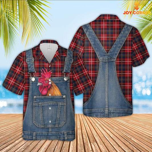 Unique Rooster Red Plaid Pattern 3D Shirts