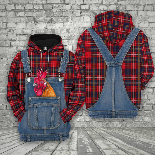 Unique Rooster Red Plaid Pattern 3D Shirts