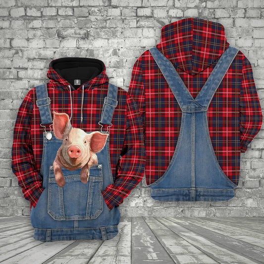Unique Pig Red Plaid Pattern 3D Shirts